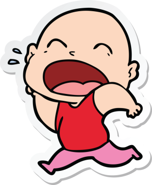 Bir insan tarafından çizilmiş kel adam diye bağıran bir çizgi film çıkartması.