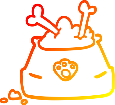 Bir insan tarafından çizilmiş çizgi film evcil hayvan kasesinin sıcak çizgi çizimi