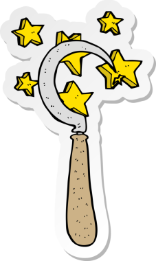 Bir insan tarafından çizilmiş sihirli orak çizgi film etiketi.