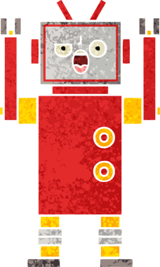 Bir insan tarafından çizilmiş kızgın bir robotun retro çizim tarzı karikatürü