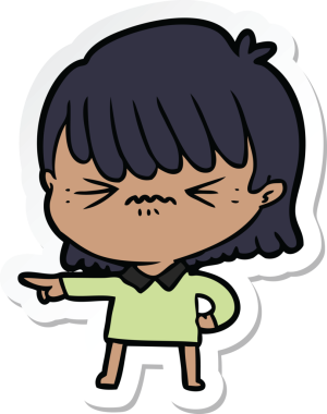 Sinirli bir çizgi film kızına ait etiket bir insan tarafından çizilmiş.