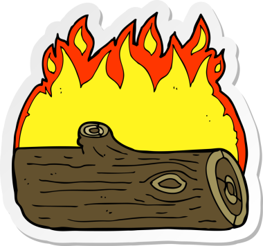 Bir insan tarafından çizilmiş bir karikatür yakma kütüğünün etiketi