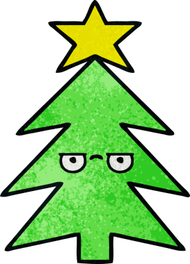 Bir insan tarafından çizilmiş bir Noel ağacının retro grunge desenli karikatürü