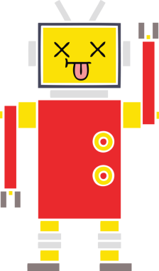 Bir insan tarafından çizilmiş düz renkli bir robot karikatürü