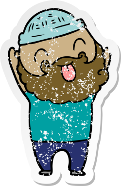 Bir insan tarafından çizilmiş sakallı bir adamın sıkıntılı çıkartması.