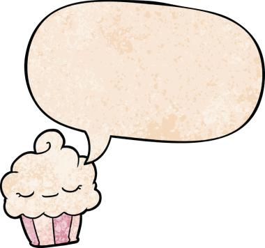 Bir insan tarafından çizilmiş geçmişe dönük konuşma baloncuklu komik bir kek.