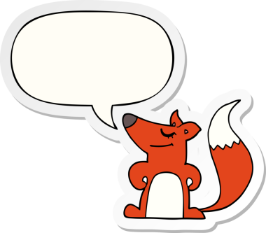 Bir insan tarafından çizilmiş konuşma balonu çıkartmalı çizgi film tilkisi.