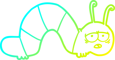 Bir insan tarafından çizilmiş yorgun bir tırtılın soğuk çizgi çizimi.