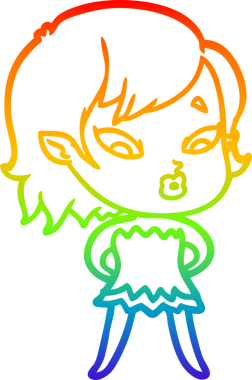 Gökkuşağı gradyan çizgisi. Bir insan tarafından çizilmiş şirin bir vampir kız çizgi filmi.