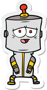 Bir insan tarafından çizilmiş robot karikatür çıkartması.