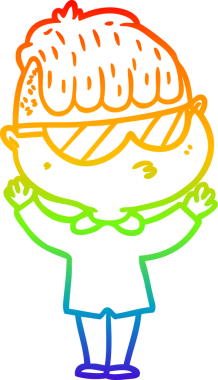 Bir insan tarafından çizilmiş güneş gözlüğü takan çizgi film çocuğu çizimi.