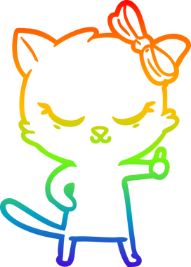 Gökkuşağı gradyan çizimi. Bir insan tarafından çizilmiş şirin bir çizgi film kedisi.