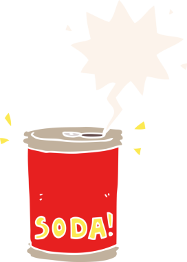 bir insan tarafından çizilmiş, konuşma baloncuklu karikatür soda kutusu.