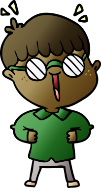 Bir insan tarafından çizilmiş gözlük takan çizgi film çocuğu.