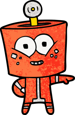 Bir insan tarafından çizilmiş mutlu çizgi film robotu