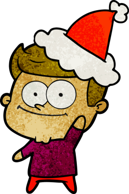 Noel Baba şapkası takan mutlu bir adamın insan tarafından çizilmiş el çizimi karikatürü.