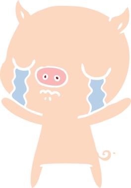 Bir insan tarafından çizilmiş düz renkli çizgi film domuz ağlaması.