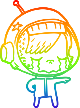 Gökkuşağı gradyan çizgi çizimi bir insan tarafından çizilmiş ağlayan astronot kız