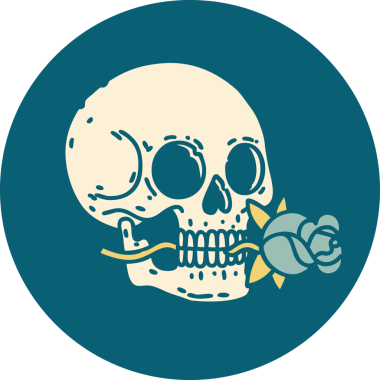 Bir insan tarafından çizilmiş bir kafatası ve gülün ikonik dövme şekli