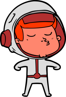 Bir insan tarafından çizilmiş kendine güvenen bir astronot çizgi filmi.