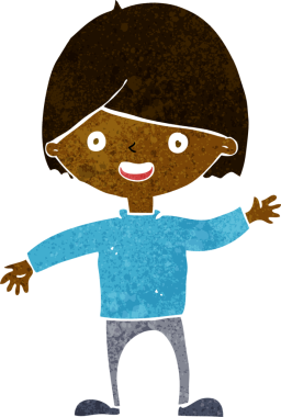 Bir insan tarafından çizilmiş çizgi film el sallayan çocuk