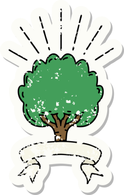 Bir insan tarafından çizilmiş dövme stili bir ağacın eski etiketi.