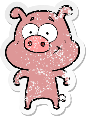 Bir insan tarafından çizilmiş mutlu çizgi film domuzunun sıkıntılı çıkartması.