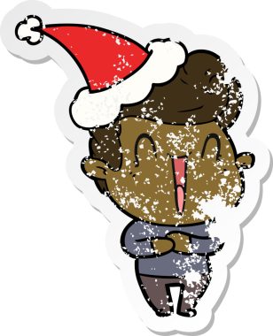 Heyecanlı adam eli çizilmiş bir insan tarafından çizilmiş Noel Baba şapkası.