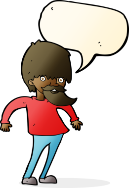 Çizgi film sakallı adam bir insan tarafından çizilmiş konuşma balonuyla omuz silkiyor.