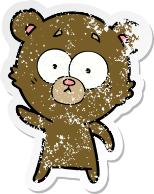 Bir insan tarafından çizilmiş endişeli bir ayı çizgi filminin sıkıntılı çıkartması.