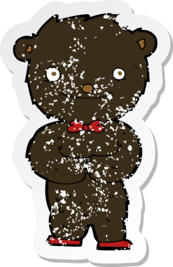 Bir insan tarafından çizilmiş küçük siyah bir ayının karikatür yapıştırması.