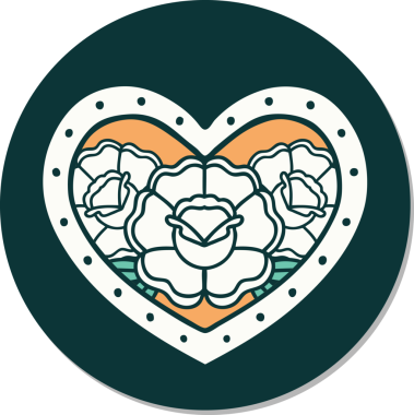 Geleneksel kalp stili dövme çıkartması ve bir insan tarafından çizilmiş çiçekler.