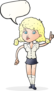 Bir insan tarafından çizilmiş konuşma baloncuğu fikri olan güzel bir kadın.