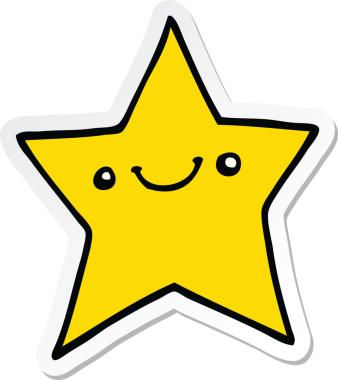 Bir insan tarafından çizilmiş mutlu bir çizgi film yıldızının çıkartması.