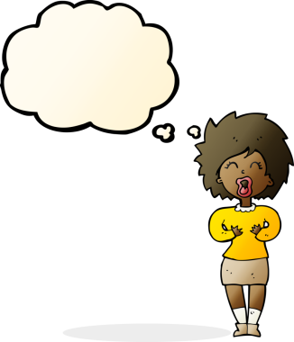 Bir insan tarafından çizilmiş düşünce balonlu çığlık atan kadın çizgi filmi.