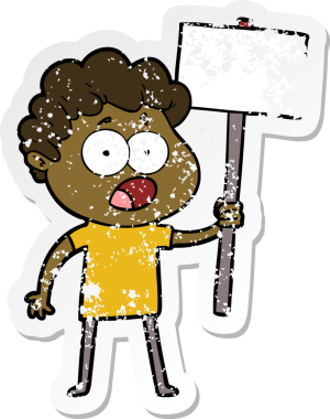 Bir insan tarafından çizilen şaşkınlık içinde soluk soluğa kalmış bir çizgi film karakterinin sıkıntılı çıkartması.