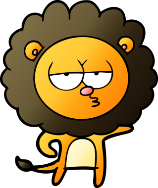 Bir insan tarafından çizilmiş canı sıkkın bir aslan.