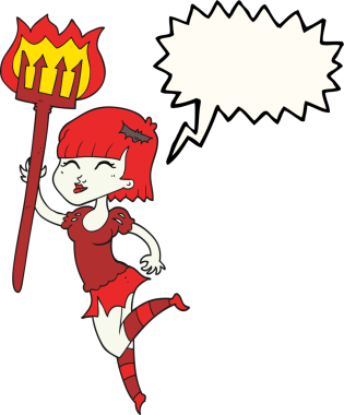 Bir insan tarafından çizilmiş serbest konuşma balonu karikatürü şeytan kız