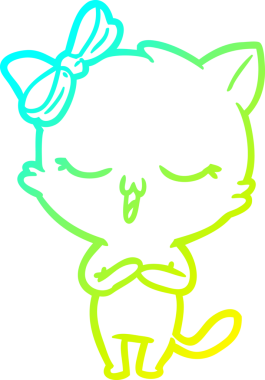 Bir insan tarafından kafasında yay olan çizgi film kedisinin soğuk gradyan çizimi