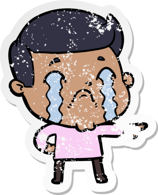 Bir insan tarafından çizilmiş ağlayan bir karikatürcünün sıkıntılı çıkartması.