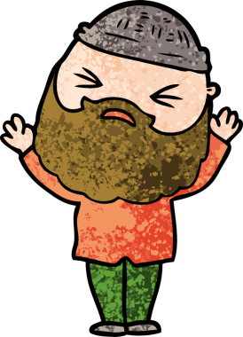 Bir insan tarafından çizilmiş sakallı bir çizgi film adamı.