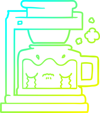 Bir insan tarafından çizilmiş ağlayan çizgi film filtre kahve makinesinin soğuk gradyan çizimi.