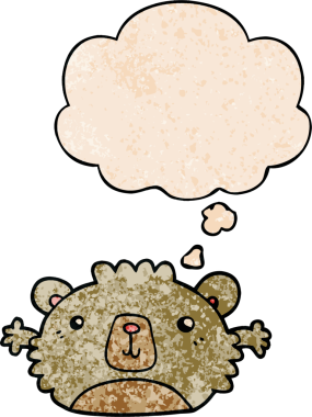 Komik çizgi film ayısı, insan tarafından çizilmiş grunge desenli düşünce baloncuğu.