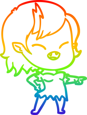 Gökkuşağı gradyan çizgi çizimi bir insan tarafından çizilmiş vampir kız çizimi ve kahkahalar