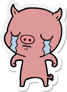 Bir insan tarafından çizilmiş, ağlayan bir domuzun çıkartması.