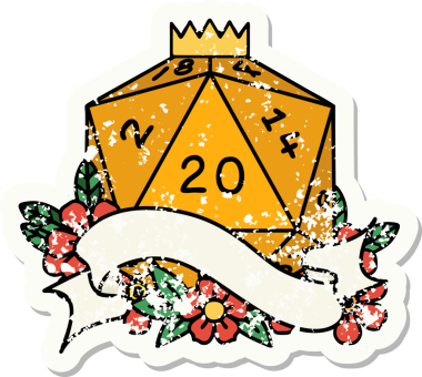 Bir insan tarafından çizilmiş 20 D20 zarının grunge çıkartması.