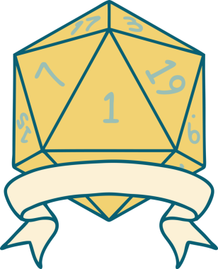 Retro Dövme Biçimi Doğal Bir d20 zar bir insan tarafından çizildi