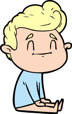 Bir insan tarafından çizilmiş yerde oturan mutlu çizgi film adamı.