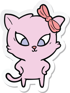 Bir insan tarafından çizilmiş çizgi film kedisinin çıkartması.