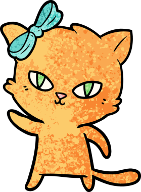 Bir insan tarafından çizilmiş sevimli çizgi film kedisi.